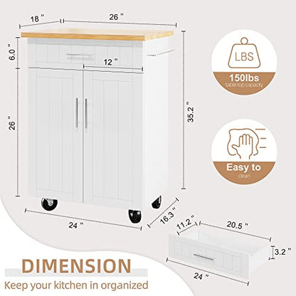 Shintenchi Kitchen Island Cart with Storage,Rolling Side Table on Wheels with Large Worktop, Cabinet,Towel Rack and Drawers for Kitchen,Dinning Room, White - WoodArtSupply