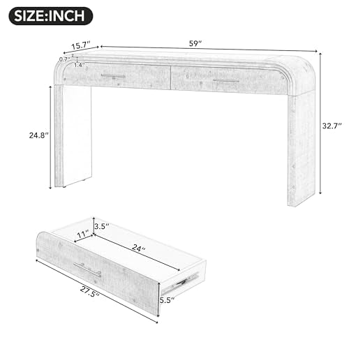 VilroCaz Unique Retro Curved Console Table with 2 Top Drawers, Versatile 59'' Long Accent Entryway Table Sofa Table for Entrance, Dinning Room, Living Room (Natural-C5) VilroCaz