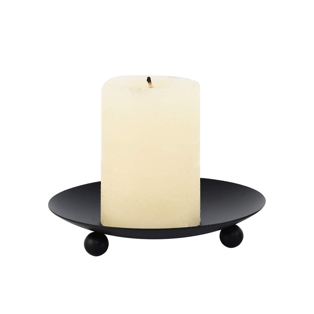 Black Iron Plate Candle Holder, Decorative Iron Pillar Candle Plate, Set of 2, 4.37 inches D x 0.78 inches H, Pedestal Candle Stand for LED & Wax Candles, Incense Cones, Spa, Weddings (2 pcs) SUJUN