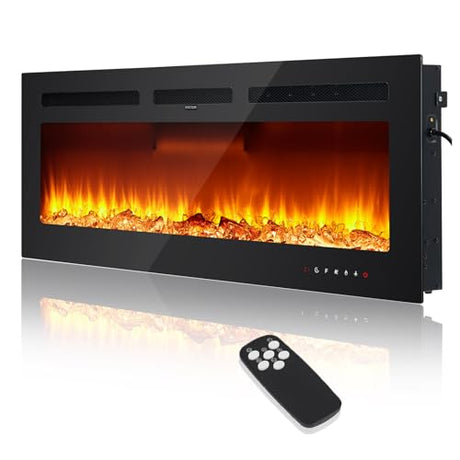 Zstar 60" Electric Fireplace Recessed and Wall Mounted with Remote Control, 750-1500W Fireplace Heater with Timer, Thermostat, Low Noise, Adjustable Flame Color, Speed & Brightness, Log & Crystals Zstar