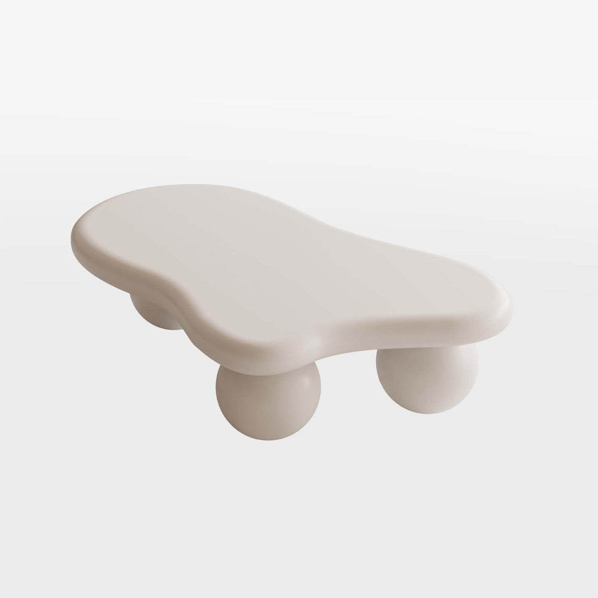 47" Modern White Coffee Table Cloud Shape Low Center Table Cute Irregular Indoor Tea Table with 3 Ball Legs for Living Room Small Space FGXJY