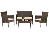 FDW Patio Furniture Set 4 Pieces Outdoor Rattan Chair Wicker Sofa Garden Conversation Bistro Sets for Yard (Brown) FDW