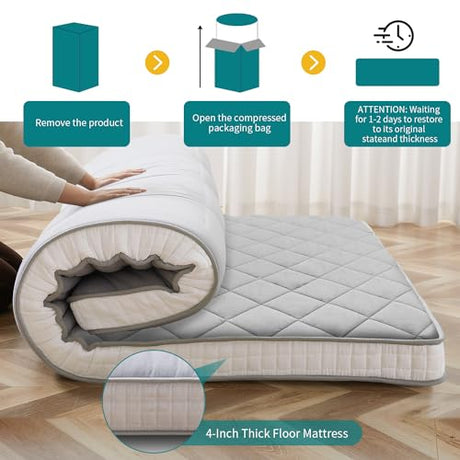 SUNYRISY Japanese Floor Futon Mattress, Thicken Roll up Tatami Mat, Foldable Mattress Topper Sleeping Pad Lounger Guest Bed for Camping Couch, Twin Full Queen SUNYRISY