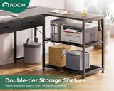 AODK 53 Inch L Shaped Computer Desk with Drawers, Corner Desk with Power Outlets & Reversible Storage Shelves, for Home Office Gaming, Oak Grey AODK