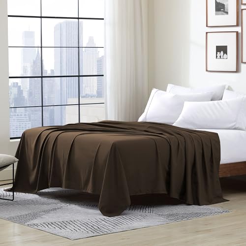 Cathay Home Hotel Luxury Wrinkle & Fade Resistant Double Brushed Ultra Soft Microfiber 1-Piece Single Flat Sheet - Chocolate, Twin (66" x 96") Cathay Home