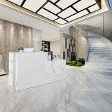 86.8" Modern Reception Desk, Large Front Table with Lockable Drawer,Keyboard Tray and Shelves,Receptionist Desk for Corporate and Hotel Lobbies (Marble White, 86.8" Lx23.5 Wx43.3 H)