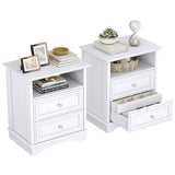 XIAO WEI White Nightstand with Hidden Drawer Set of 2, 2-Drawer Nightstand with Open Shelf – Sturdy Wood Bedroom End Table with Storage, Modern Furniture for Bedroom Organization XIAO WEI