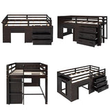 Merax Twin Wooden Loft Bed，Wood Bedframe for Kids Teens， Adults Bedroom with Cabinet, Shelf, Stairs, Espresso Merax