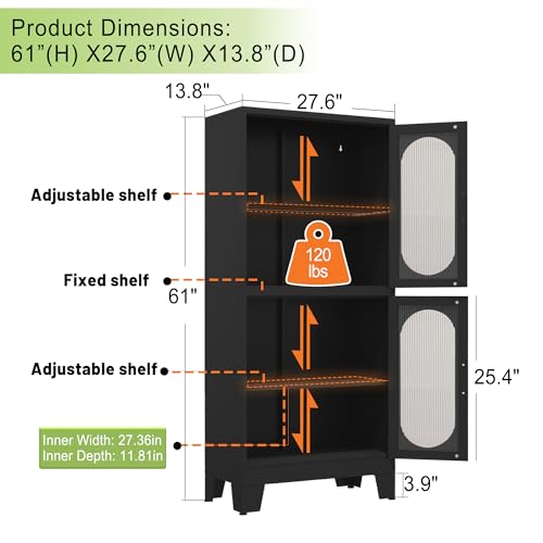 Winiowa 61" Black Metal Pantry Cabinet with Adjustable Shelves and Acrylic Glass Doors - WoodArtSupply