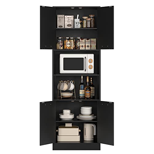 FOTOSOK Kitchen Pantry Cabinet, 71" Tall Cupboard Pantry Cabinet with Doors and Adjustable Shelves, Freestanding Utility Storage Cabinet with Open Countertop, Pantry Cabinets for Kitchen, Din - WoodArtSupply