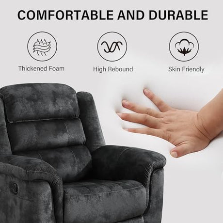EBELLO Manual Recliner Chair, Soft Fabric Recliner Sofa with Overstuffed Armrest and Backrest for Living Room, Bedroom, Grey EBELLO