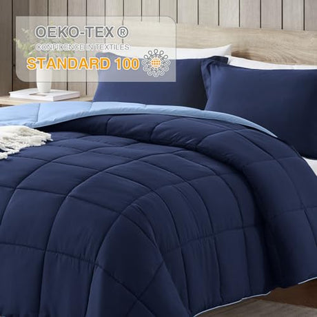 satisomnia Queen Comforter Set, Navy Blue Bedding Comforters Queen Size, 3 Pieces Down Alternative Bed Comforter Lightweight, Soft Quilted Bed Set Breathable, Reversible All Season Bedding Sets satisomnia