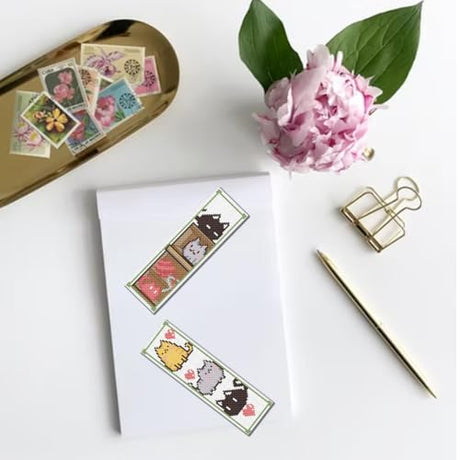 FREEBLOSS 6 Set Cross Stitch Bookmark Kit Counted Cross Stitch Kit Embroidery Bookmarks with Instruction Cartoon Cat Embroidery Kit for Beginners Adults 8''x2.4'' FREEBLOSS