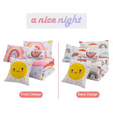 A Nice Night Bedding 6 Pcs Cartoon Rainbow Bedding Set with Smile Sun Printed for Boys Girls Bed Comforter Sets (White, Twin) A Nice Night