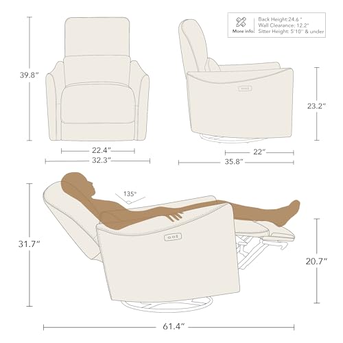 CHITA Power Recliner Chair Swivel Glider, FSC Certified Upholstered Living Room Nursery Reclining Sofa Chair with Lumbar Support, Green