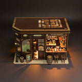 Corner Tavern Book Nook Kit, 3D Wooden Puzzle DIY Miniature House with Warm LED Light, Aesthetic Bookshelf Insert Decor for Adults & Teens