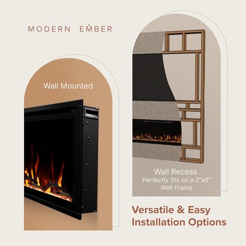 Modern Ember Aerus 60 Inch Smart Linear Electric Fireplace | Recessed in-Wall or Wall-Mount | LED Multiple Flame Colors | Alexa/WiFi Enabled | 5.75” Profile | Remote Included Modern Ember