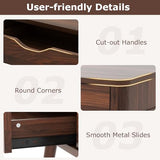 Tangkula Mid Century Desk with 2 Storage Drawers, Modern Writing Study Desk with Rubber Wood Legs, Versatile Home Office Study Desk for Small Space, Vanity Table for Bedroom (Walnut) Tangkula