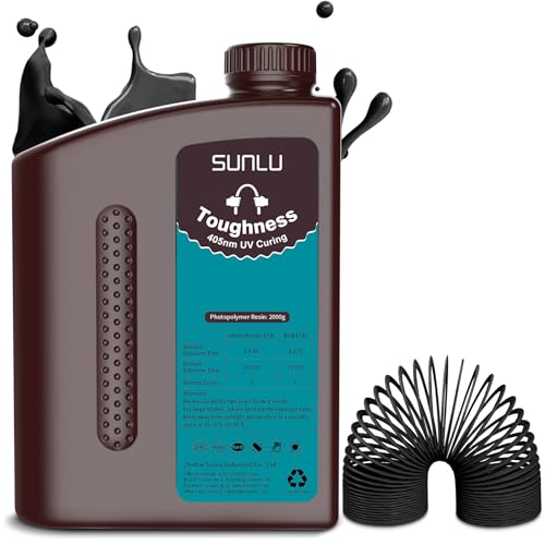 SUNLU High Toughness 3D Printer Resin 2KG, Enhanced Flexible 3D Printing Photopolymer Resin, 405nm UV Fast Curing 3D Resin for Most LCD DLP SLA Resin 3D Printers, Bendable and not Brittle, 2000g Black