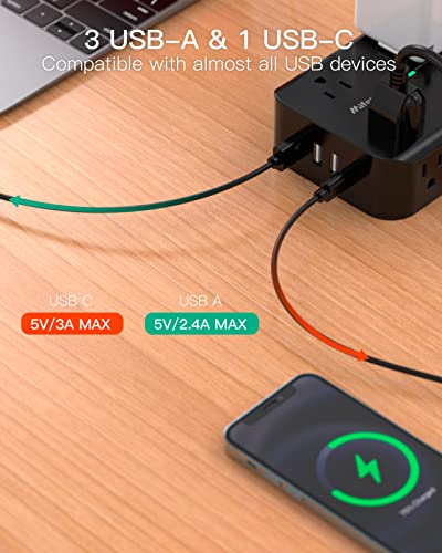 Power Strip Surge Protector - Flat Plug, Wall Mount, 8 Wide Outlets with 4 USB Ports (1 USB C), 5FT Heavy Duty Extension Cord with Multiple Outlets, Charging Station Overload Protection for H - WoodArtSupply