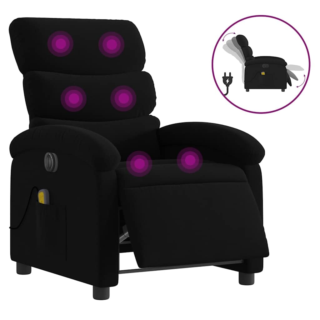 vidaXL Wingback Electric Massage Recliner Chair-Black Fabric-Home Theater Seating-Auto Adjust Foot/Backrest, Vibration Massage, USB Powered vidaXL