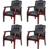 Black Leather Office Chairs Set of 4 -High Back Ergonomic Executive Guest Chairs for Reception, Multi-Scene Use (Waiting Room, Meeting, Conference, Lobby, Conference, Church) No Wheels with Arm Design SLEERWAY