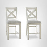 Signature Design by Ashley Robbinsdale Farmhouse Upholstered Barstool, Set of 2, X-Back, Nailhead Trim, Wood, 24.75" H, White & Light Gray Signature Design by Ashley