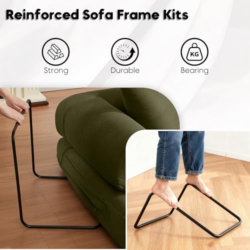 ZEIINPA Convertible Folding Couch Bed, Comfy Corduroy Sleeper Floor Sofa Bed with Fixed-Shape Frame, Floor Sofa with Armrest, Lounge Couch for Living Room Bedroom Lounge Studio, Green ZEIINPA