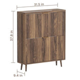QIVOMIX Shoe Cabinet Storage,Modern Freestanding Organizer with 2 Flip Drawers,Narrow Shoe Rack Cabinet for Entryway,Walnut QIVOMIX