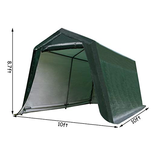 Tangkula 10x10 Ft Outdoor Storage Shelter, Patio Storage Tent, Enclosed Carport Shed w/All-Steel Metal Frame and Waterproof Ripstop Cover, Outdoor Garage Tent with Sidewalls Tangkula