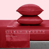 Cobedzy 3 Pcs Red Satin Sheets Twin Size Silky Satin Bedding Sheets Set with 1 Deep Pocket Fitted Sheet, 1 Flat Sheet, 1 Pillowcase Cobedzy
