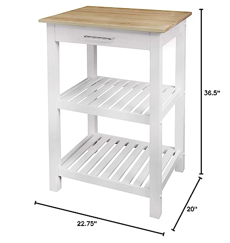 Casual Home Sunrise (Small) with Solid Harvest Hardwood Top Kitchen Island, 22.75"W, Natural&White - WoodArtSupply