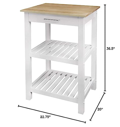 Casual Home Sunrise (Small) with Solid Harvest Hardwood Top Kitchen Island, 22.75"W, Natural&White - WoodArtSupply