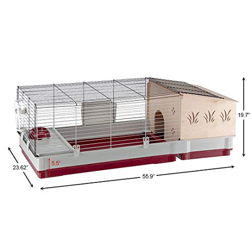 Ferplast Krolik Extra-Large Rabbit Cage w/ Wood Hutch Extension Rabbit Cage Includes All Accessories and Measures 55.9L x 23.62W x 19.68H and Includes ALL Accessories - WoodArtSupply