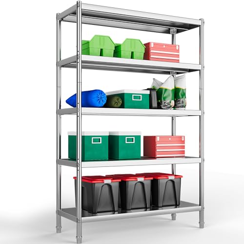 YITAHOME Stainless Steel Shelving Unit 5 Tier, 48"*18"*72" Storage Shelves, Heavy Duty Shelf for Garage Kitchen Office Restaurant Warehouse YITAHOME