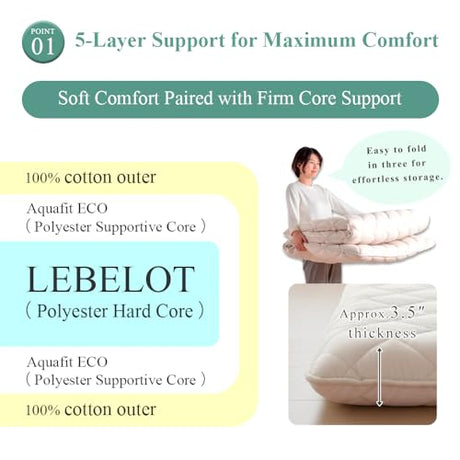 タンスのゲン Japanese Futon Mattress Floor Mattress – 3.5" Thick Shikibuton, Foldable, Made in Japan, Queen, 10156728(100484) タンスのゲン
