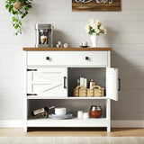 HOOBRO 34.3 Inches Farmhouse Console Table with Large Drawer and 2-Door Cabinet, Entryway Table with Storage, Sofa Table, Coffee Bar, for Entrance, Kitchen, Living Room, Walnut and White WH90XG01 HOOBRO