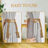 NICEEC 2 Pack Natural Cotton Rope Curtain Tiebacks Boho Rustic Style Decorative Drape Tie Backs Farmhouse Hand-Woven Rope Curtain Holdbacks with Wood Club for Home & Office Drapery (Cotton knot-Khaki) NICEEC
