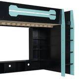 KLMM Modern Full Size Wood Gaming Loft Bed with Desk and Charging Station, Multi-Storage Shelves and LED,for Kids Teens Adults Bedroom Use (Cloud Blue#RGB, Full) KLMM