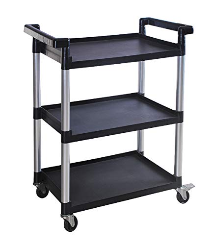MaxWorks 80774 3-Shelf Utility Plastic Cart with Wheels-225 Lbs Maximum Capacity , Black MaxWorks
