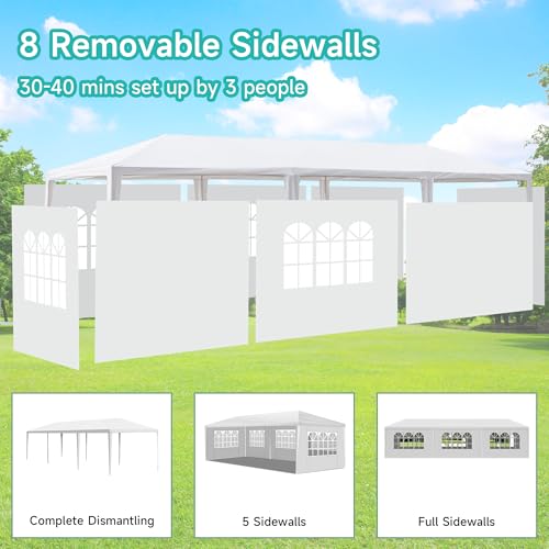 10' x 30' Outdoor Canopy Tents with 8 Detachable Sidewalls, White Patio Gazebo Tents, Shade Shelters for Birthday, Events, Party, Wedding, Gatherings and Patio Usnipoya