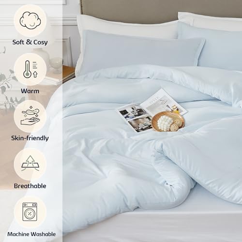 Quataly Full Comforter Sets SkyBlue,3PCS Soft Lightweight Breathable Bedding Comforter Sets for All Season, Full Size(82''×86'' Comforter & 2 Pillowcases) Quataly