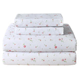 Softan Pink Floral Full Sheet Set Flower Printed Bed Sheets Double - 4 Piece Microfiber Patterned Fitted Bed Sheets with 15" Deep Pocket & Straps, Cozy Cute Pink Sheets and Pillowcase Set Softan