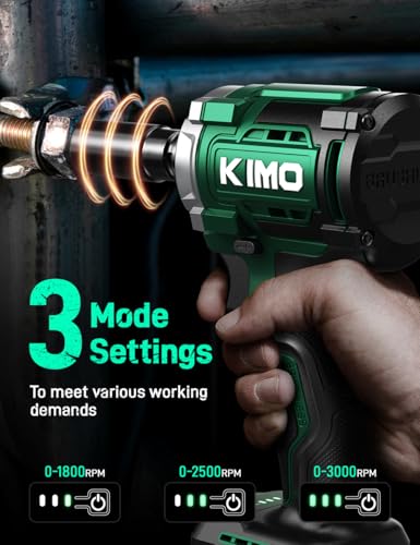 KIMO Cordless Impact Wrench 1/2" with 814N.M Max Torque, 3000 RPM, 20V Electric Impact Wrench with 1 Hour Fast Charger & 3.0 Lion Battery, Variable Speeds, 1/2 Impact Gun for Car Home - WoodArtSupply