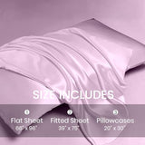 Revdomfly 3 Pcs Twin Size Luxury Silky Soft Pink Satin Sheet Set,1 Premium Moisture Wicking Fitted Sheet Fits Up to 16 Inches Deep Pocket + 1 Flat Sheet + 1 Pillowcases（Pink, Twin） Revdomfly