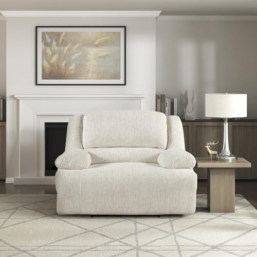 Lexicon Manual Reclining Chair-Textured Microfiber Wall Hugger Recliner, Tab Pull Reclining, Pillow Top Arms, for Living Room/Theater Seating/Apartment, Easy Assembly, Vanilla Beige