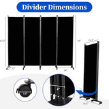 Room Divider 6FT Room Partition with Lockable Wheels, (Thicked Metal Base) Room Dividers, Freestanding Indoor Folding Privacy Screens, Portable Fabric Wall Divider for (Black, 88"- 4 Panel) JVVMNJLK