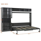 Polibi Queen Size Murphy Bed with Sofa Function - Space-Saving Wall Bed, Shelves USB and Light, for Small Apartments/Studios, Gray Polibi