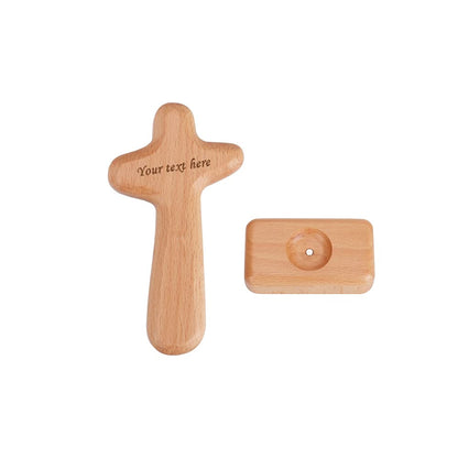 Customized Engraving Name/Text Crosses Healer Prayer Personalized Wooden Cross Decoration for Table Hand Held Cross Made to Perfectly Fit in Your Hand Gifts - WoodArtSupply