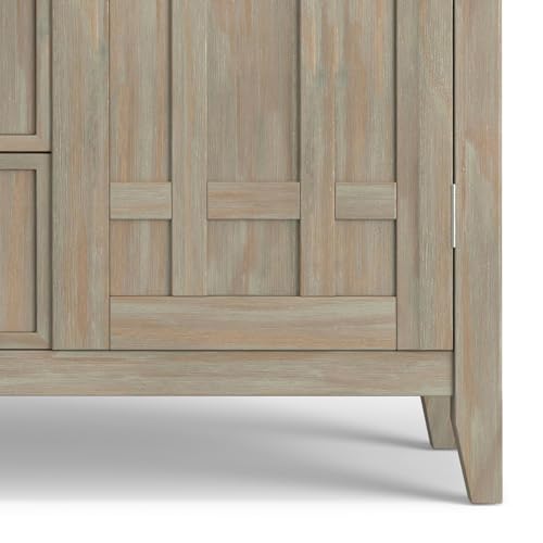 SIMPLIHOME Bedford Solid Pine Wood 54 inch Rustic Sideboard Buffet Credenza in Distressed Grey features 2 Doors, 2 Drawers and 2 Cabinets with 12 Bottle Wine Storage Rack SIMPLIHOME